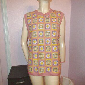 Groovy Crochet Granny Square Knit Sweater Size M Pullover Sleeveless Daisy NWT